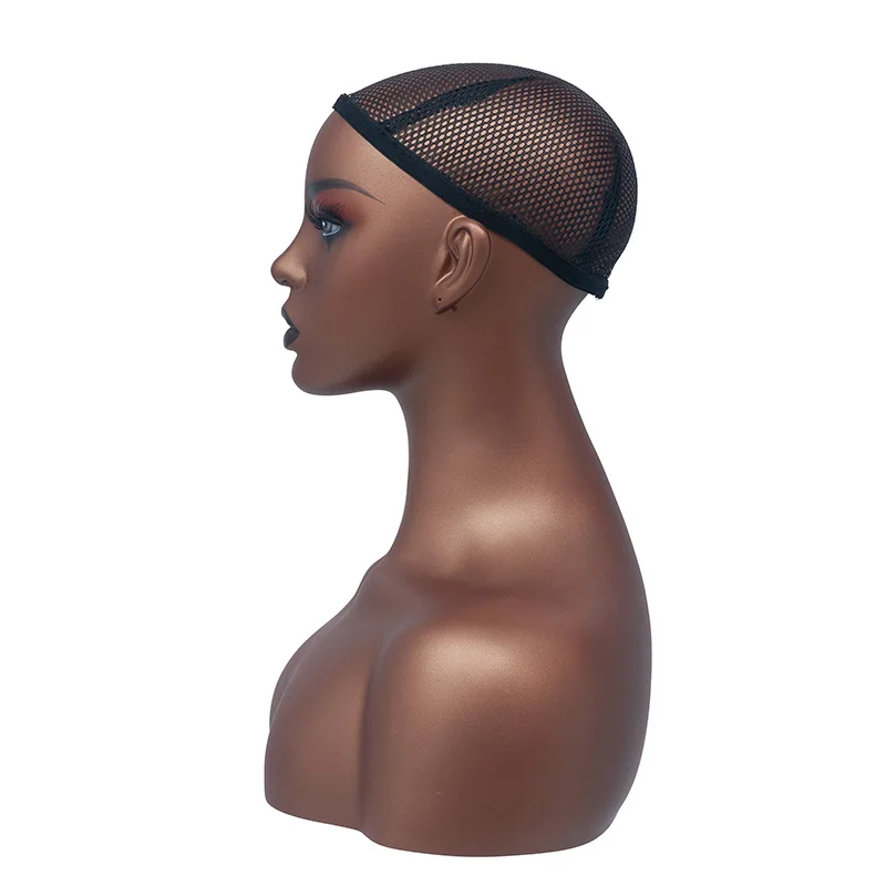 African American Female Wigs Display Manikin Head Realistic Mannequin Dummy Head with Shoulders for Wigs Hats Jewelry Display