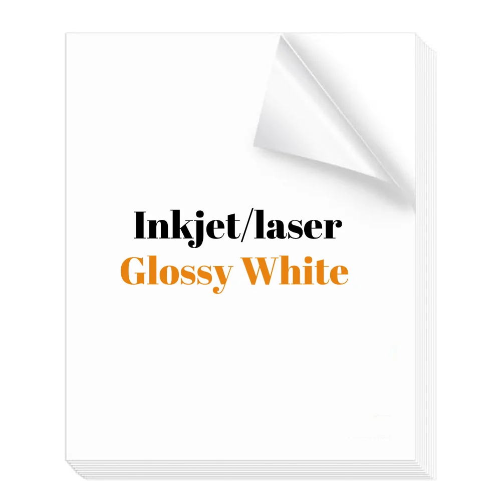 10/20/30/40/50 Sheets A4 Glossy Vinyl Stickers Paper Waterproof White Self-Adhesive Printing Paper for Inkjet and Laser Printer