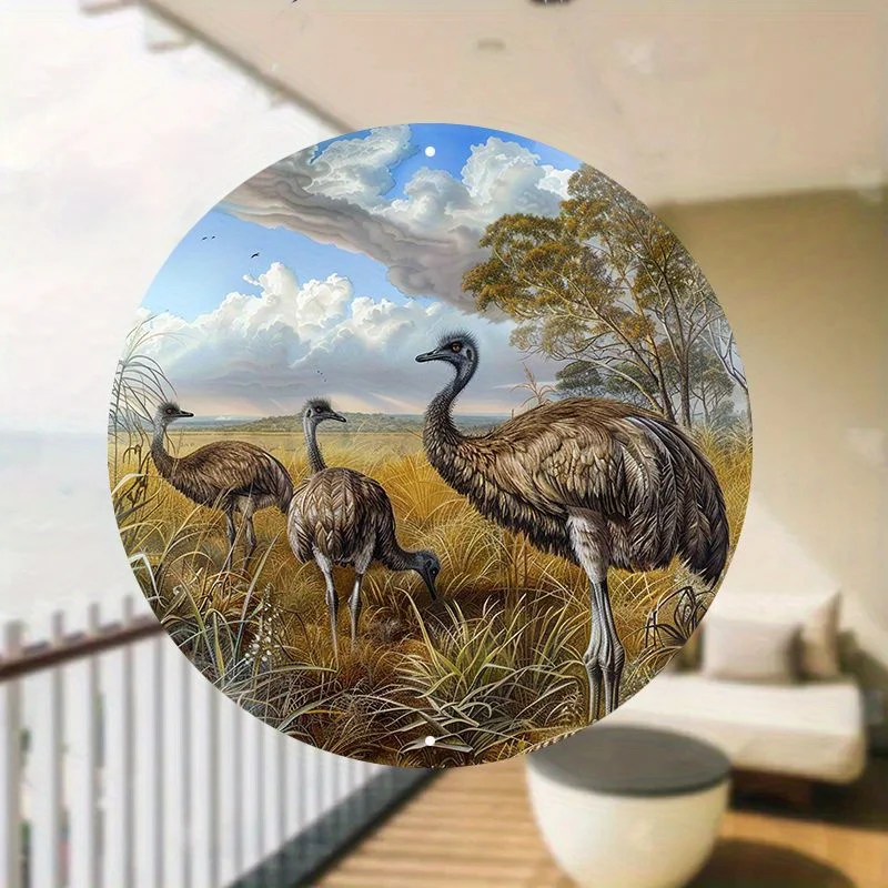 2D Flat, 1pc Australian Outback Wildlife Metal Wall Decor - Vintage Emu & Ostrich Birds, Durable Savannah Bird Sign with Pre-Dri