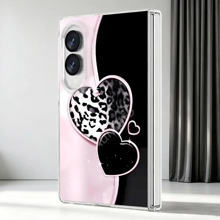 Pink Black Linked Hearts Case for Samsung Galaxy Z Fold 8 ZFold 8 PC Hard Luxury ZFold8 Transparent Phone Cover
