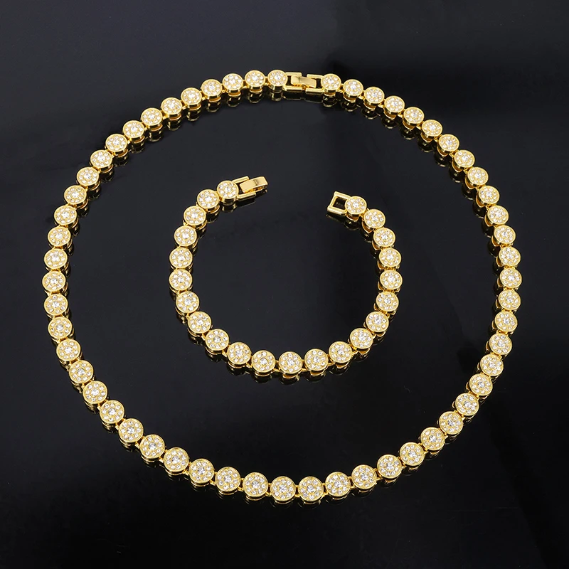 2025 جديد 45CM فاخرة لامعة جولة الراينست هوب سلسلة التنس سوار قلادة للنساء الرجال هدية المجوهرات