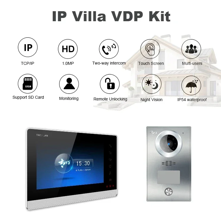 Low Cost IP Villa Doorbell 7 Inch Support 8CH Home Security for Villa Video Door Phone IC Card Unlock Video Intercom System