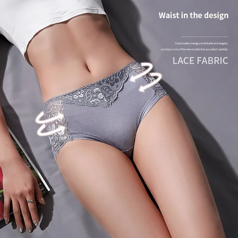 Women Cotton Underwear Panties Sexy Lace Mid-Waist Hollow Female Briefs Hip Lift Underpants for Lady Large Size Lingerie