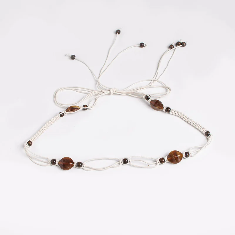 

Богемный ремень в этническом стиле, тканый ремень, тонкий ремень с деревянными бусинами, повседневный женский ремень в стиле отпуска, веревка на талии