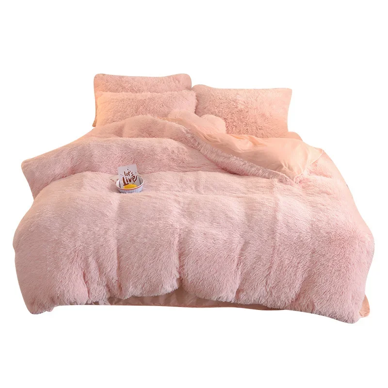 Imagem -05 - Conjunto de Cama Luxuoso Longo Quente Veludo Vison Rainha Rosa Capa de Edredão Dupla com Lençol Cabido Coberturas de Colcha Quente Luxo Inverno