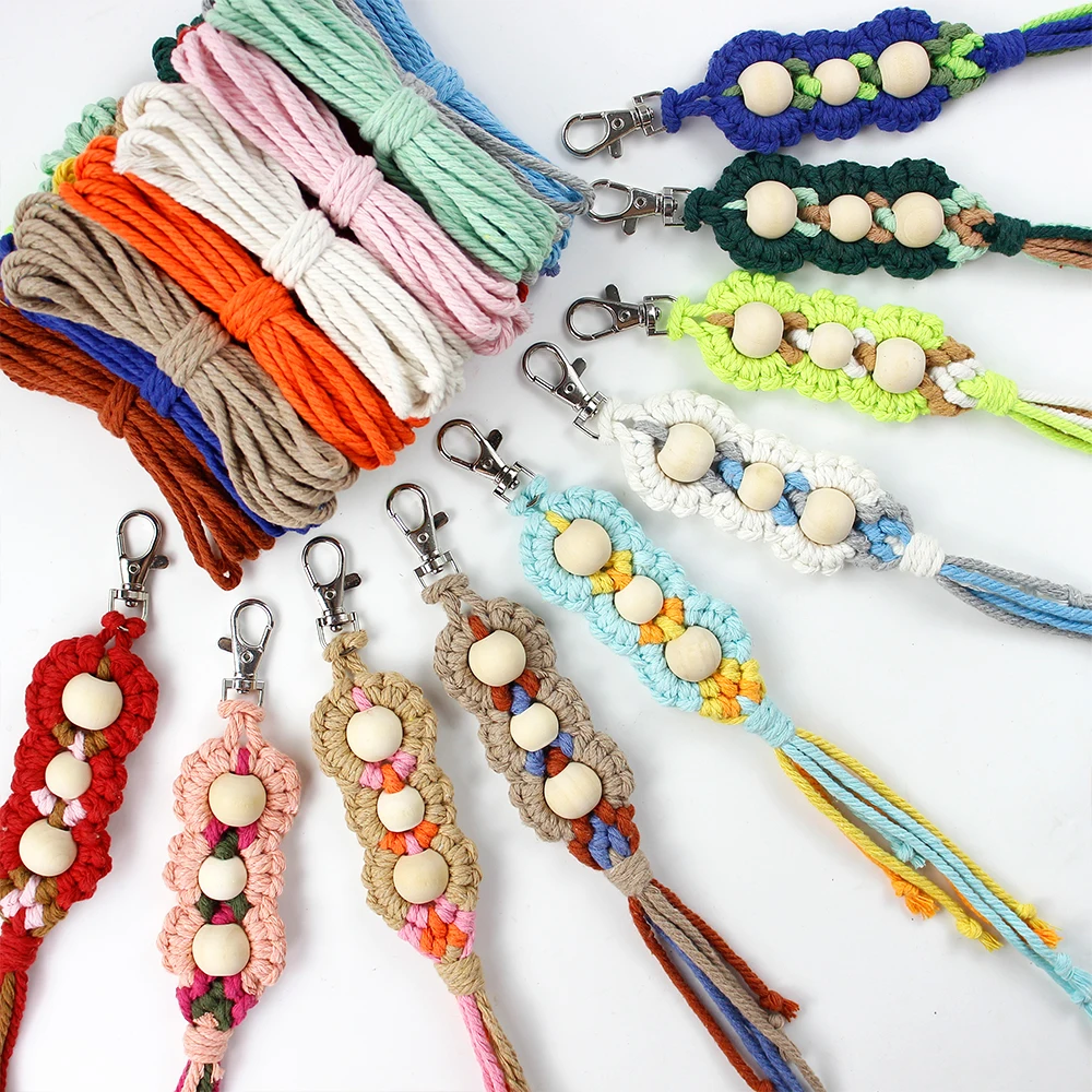 Bohemian Macrame Keychain Kit with Wood Beads - Beginner-Friendly DIY Handcraft Material Set for Making Keychain Charms