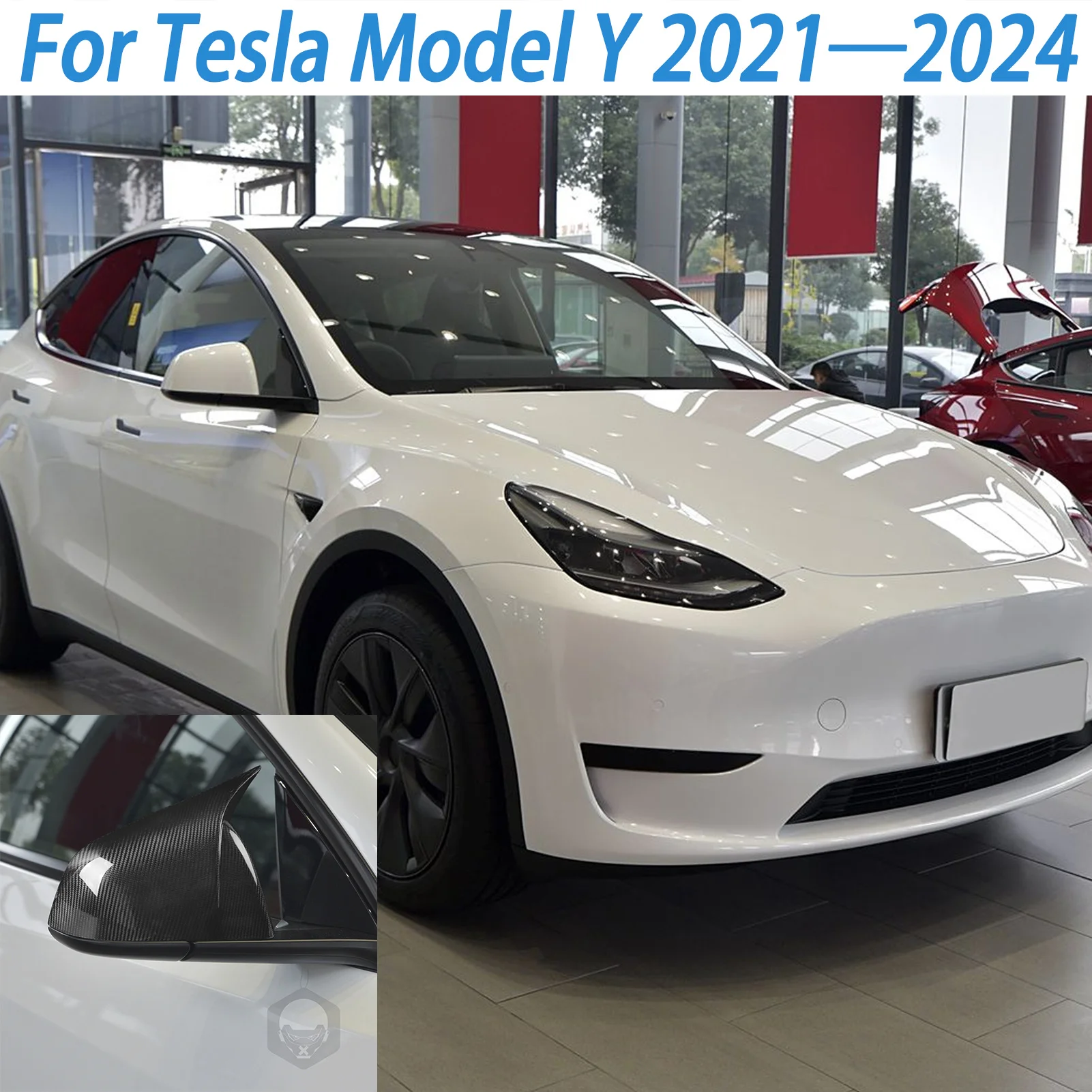 For Tesla Model Y 2021-2024 Rear View Door Wing Side Mirror Cover Caps Shell Case rearview Cap Exterior Accessories Carbon Fiber