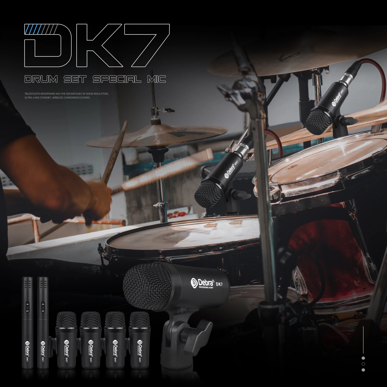 DK7 Kabelgebundenes Dynamisches Schlagzeug-Mikrofon-Set, Snare Drum, Evolution Serie, mit Griffarm-Ständer, Professionelles Schlagzeug-Mikrofon-Kit – Detail 8