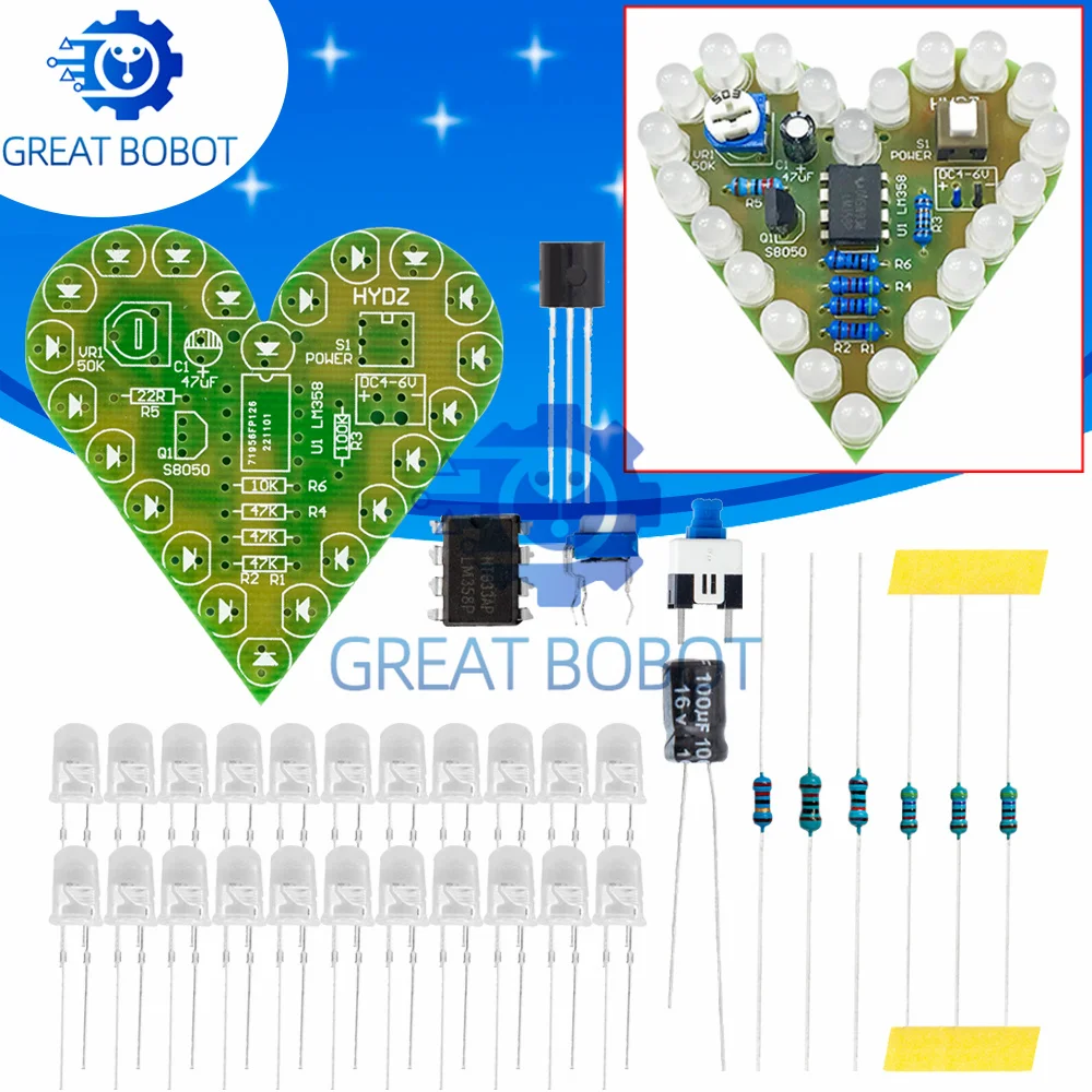 DC 4V-6V Heart Shape Breathing LED Lamp Kit - Red/White/Blue/Green DIY Electronic Suite for Arduino Beginners