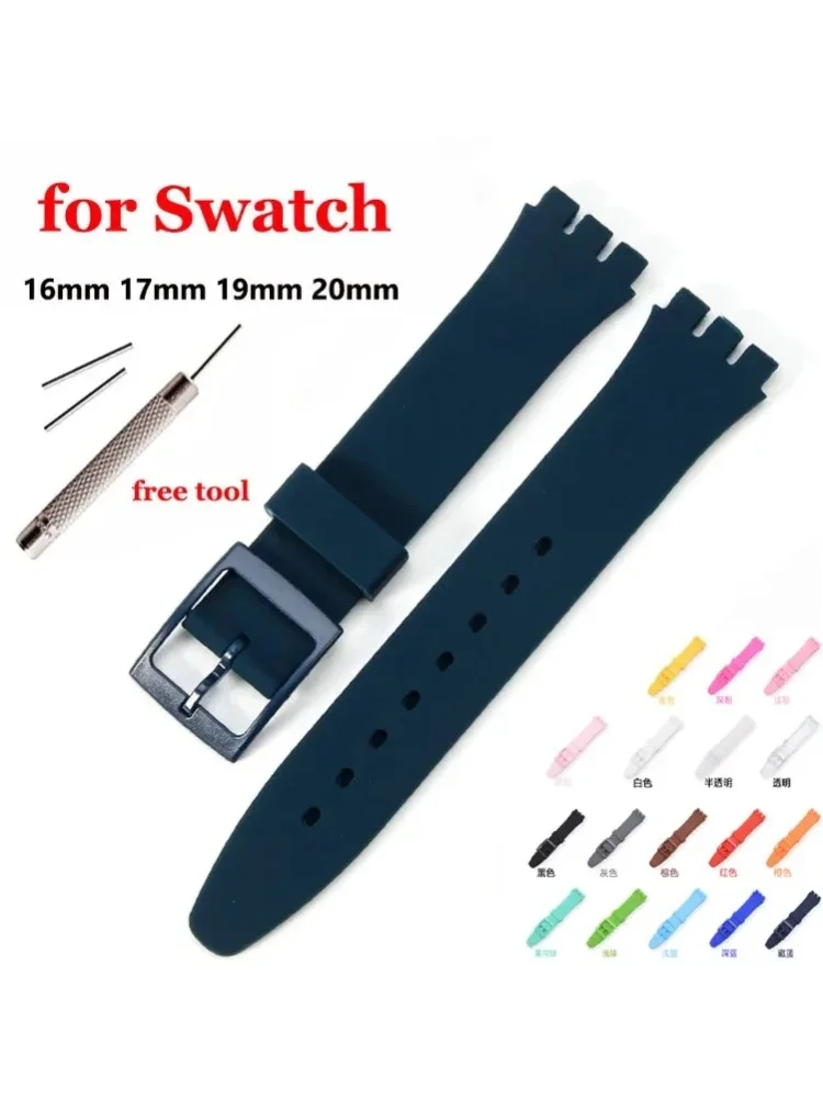 Gummiarmband für Swatch, farbenfrohes Sportarmband, Ersatz-Armband, 16 mm, 17 mm, 19 mm, 20 mm, Silikon-Uhrenzubehör