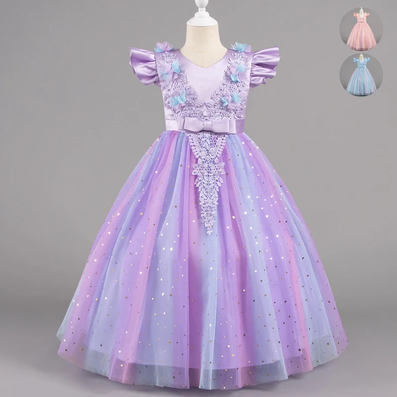 Summer New Girls Dresses for Party and Wedding Lace Sleeveless Flower Girl Dresses Fashion Children Girls Party Dress 3-12 Years