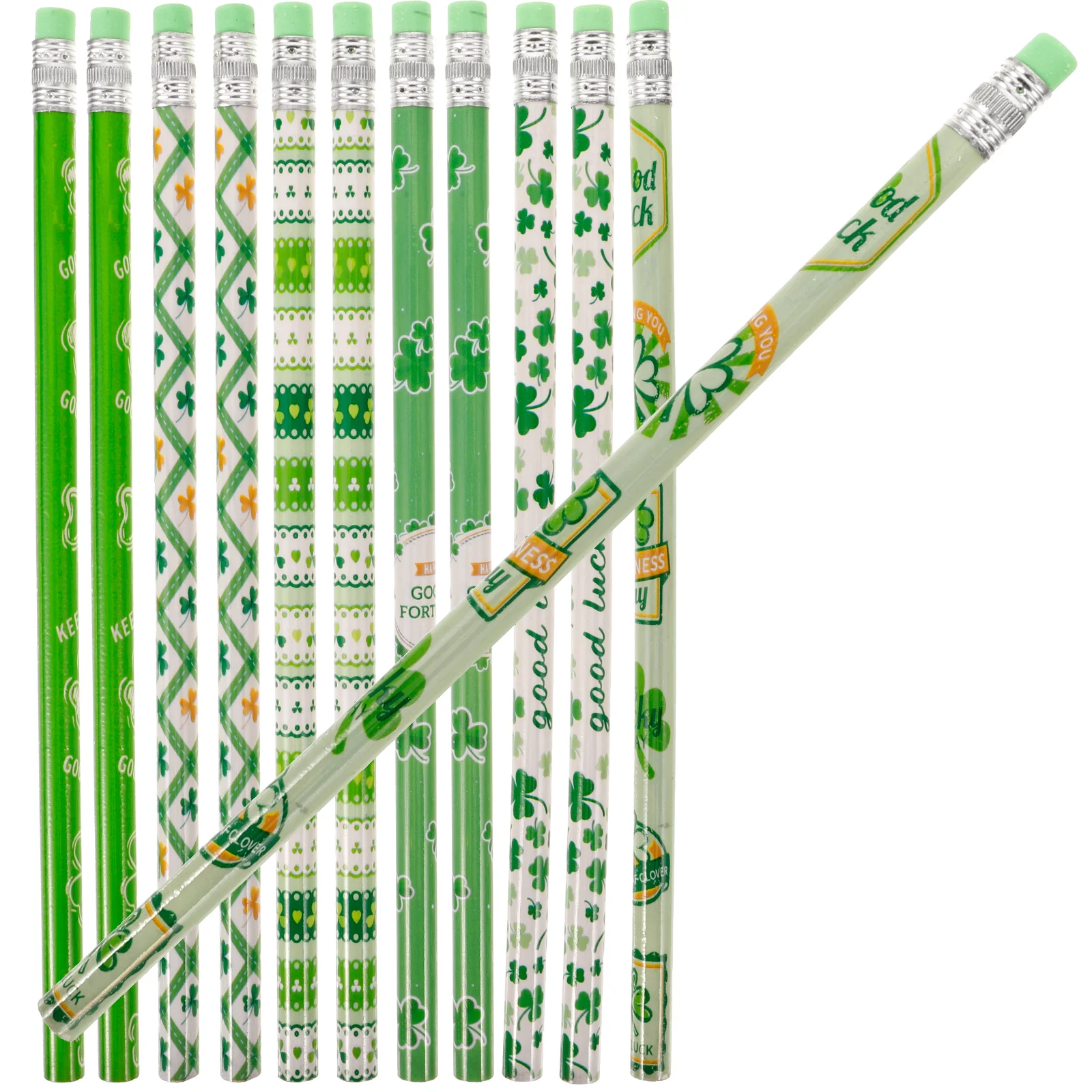 12 Pcs Writing Pencil Four Leaf Child Pencils for Kids Wooden St Patrick Day Designed