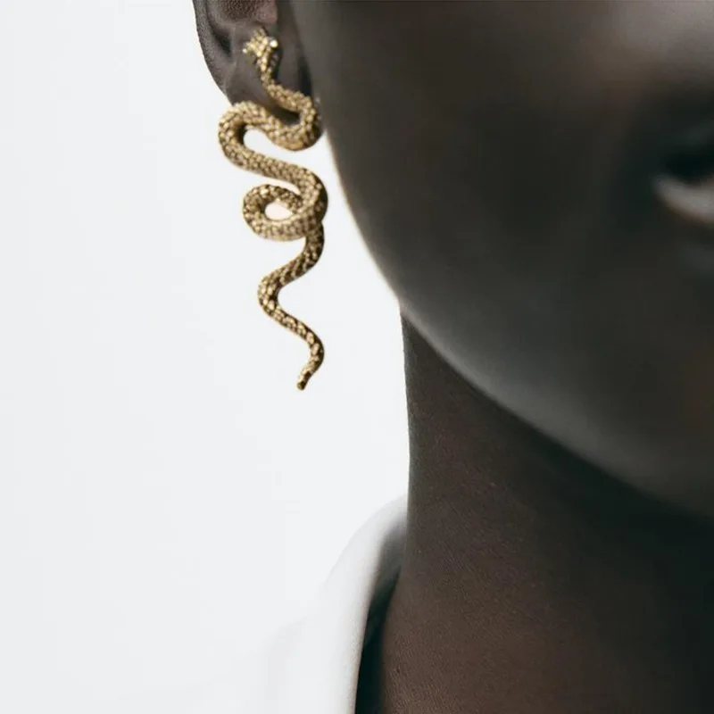 European and American Twisted Snake Earrings Niche Light Luxury Design Sense Exquisite Zodiac Snake Animal Earrings