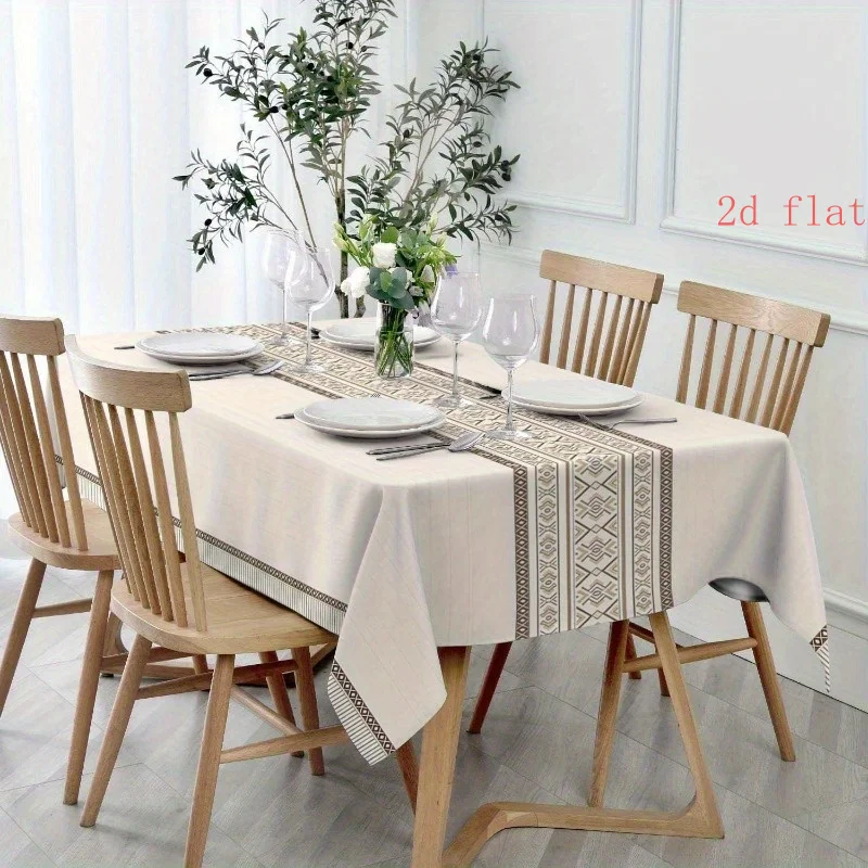 2D Plane - 1 piece of rectangular tablecloth, elegant geometric ethnic style tablecloth - made of durable and washable material.