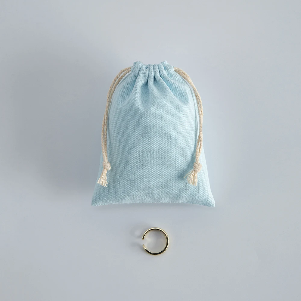 5Pcs Blue Jewelry Storage Pouch, Cotton Drawstring Bag