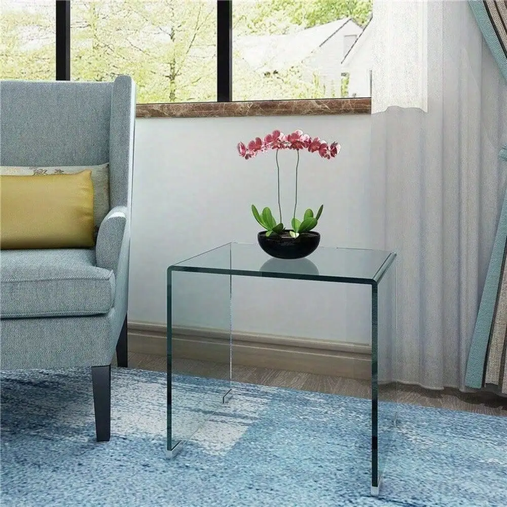 

Modern Living Room Clear Whole Tempered Glass Coffee Table End Table SideTable