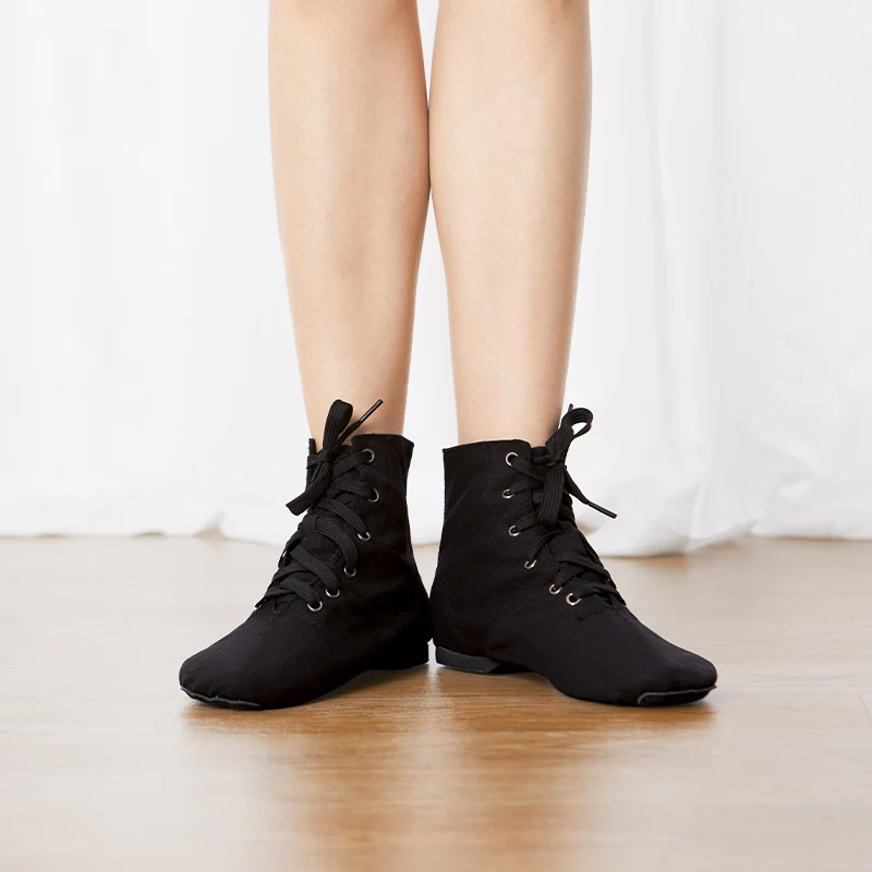 Soft Canvas High Ankle Jazz Dance Shoes Lace Up Split Sole Jazz Boots Children Adult Contemporary Modern Dance Training Footwear