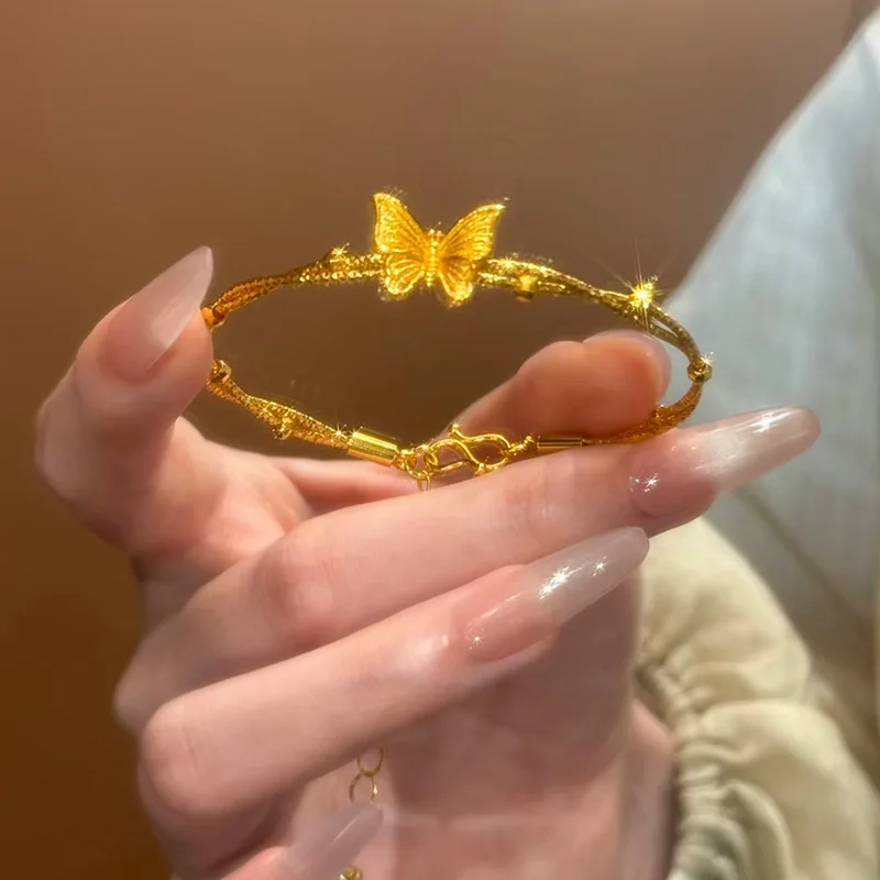 Sand gold sparkly gold silk flower butterfly winding bracelet butterfly dance chanson open bracelet bracelet to send girlfriend