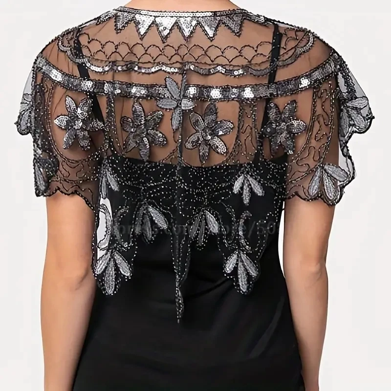 Elegant 1920s Vintage Sequin Beaded Shawl Boho Chic Flapper Cape Wrap for Women Perfect for Parties and Festivals