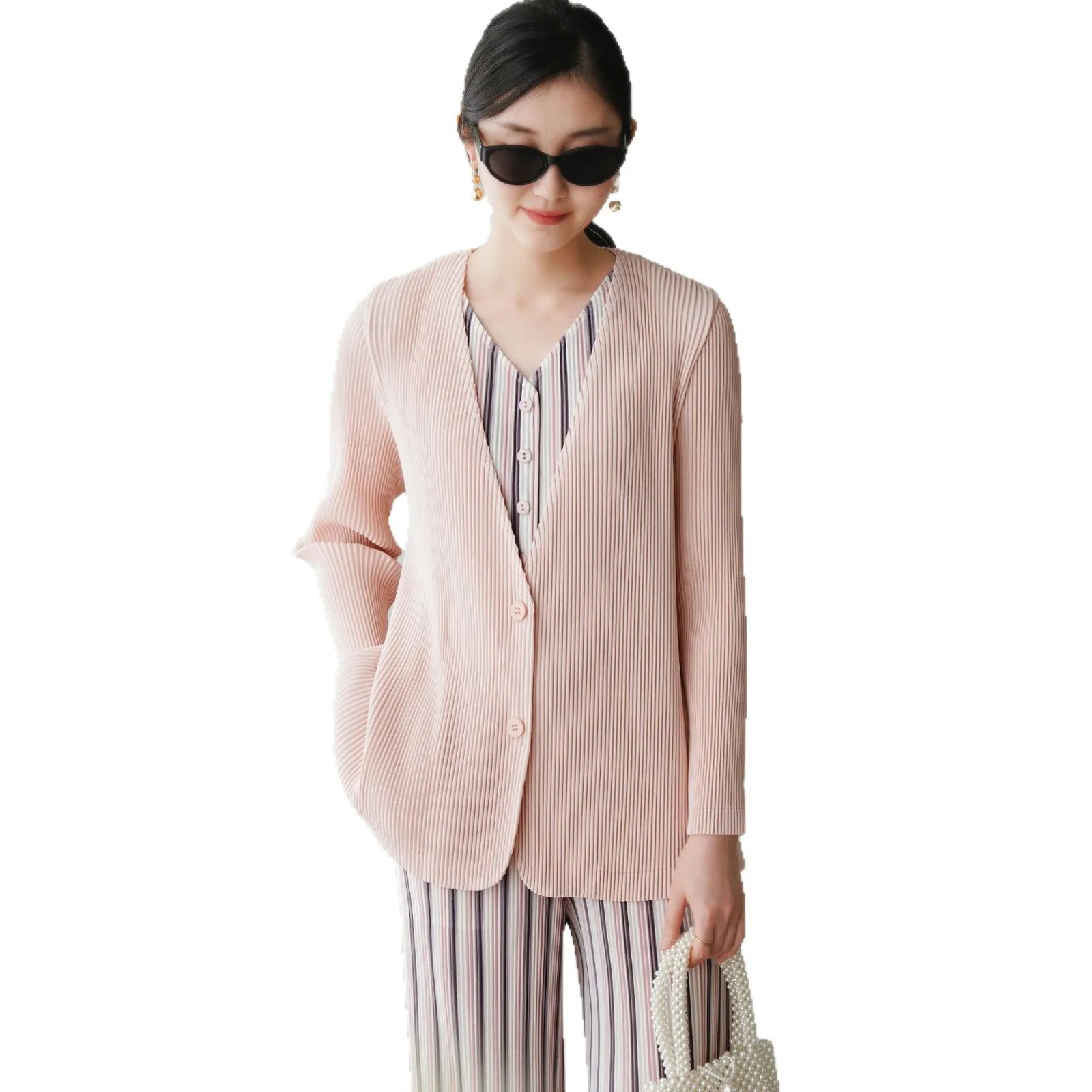 مياكي أضعاف 2025 الخريف الربيع جديد الراقية أضعاف الملابس النسخة الكورية الاسلوب المناسب أنيقة تنوعا دعوى معطف صغير الطيات