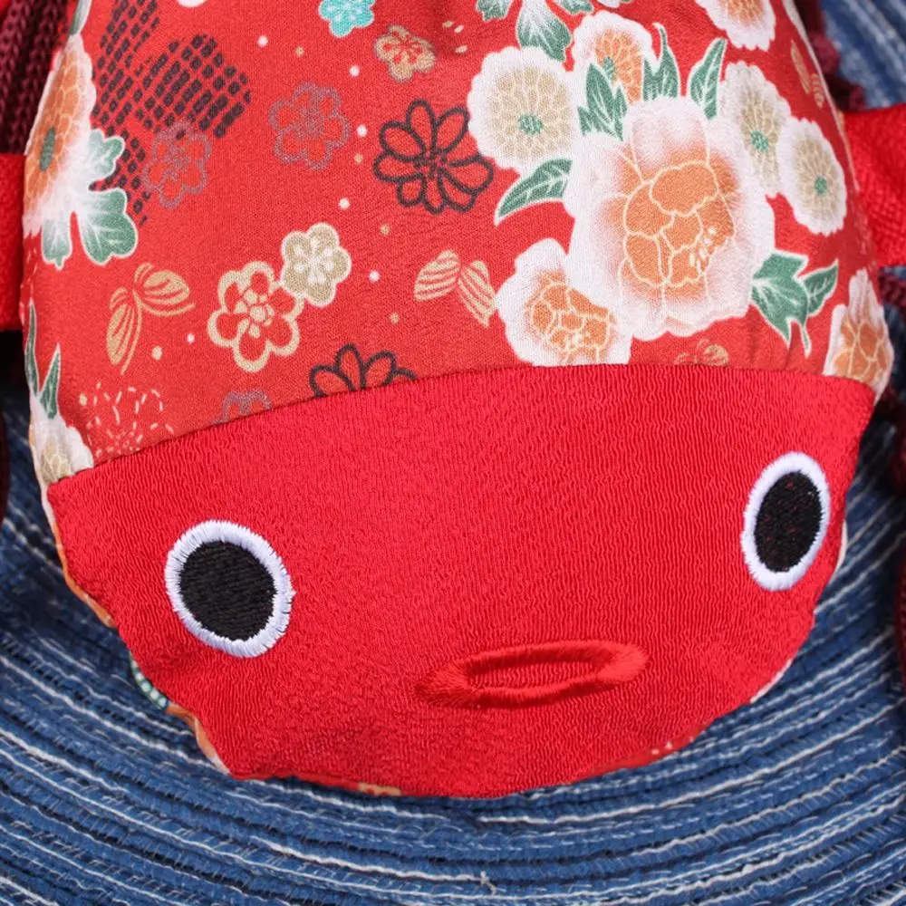 漫画動物キャンバスフラワー巾着バッグ赤色バッグ大容量金魚形ハンドバッグ新年収納バッグ