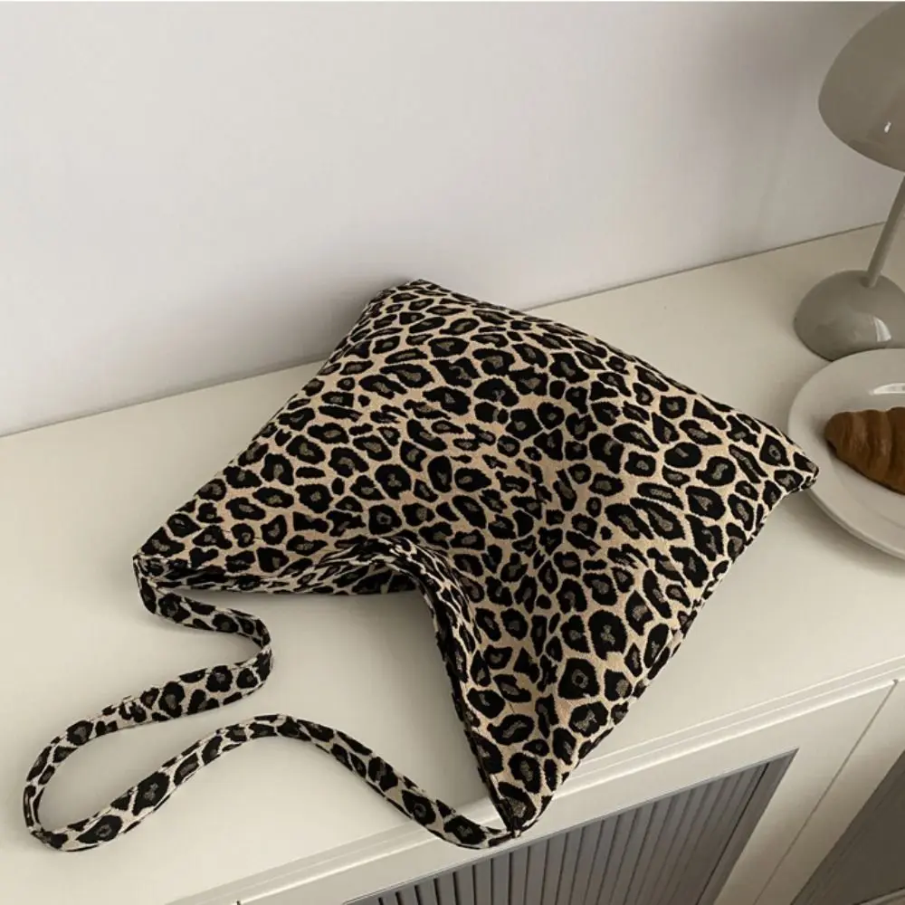 

Simple Cloth Leopard Print Crossbody Bags Large Capacity Geometric Shoulder Bag Retro Handbag Messenger Bag Women