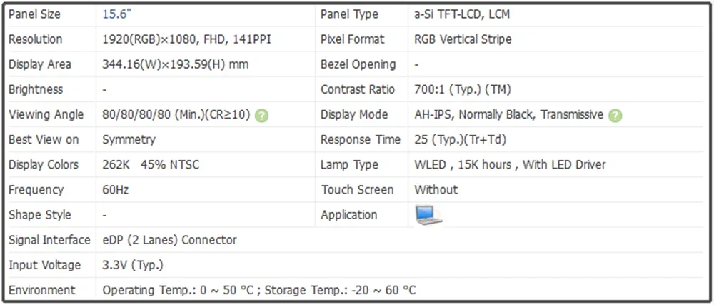 15.6 inch LCD Screen Panel 1920x1080 FHD141PPI EDP 30pins 45% NTSC Non-touch IPS Slim LP156WF6 SPM2