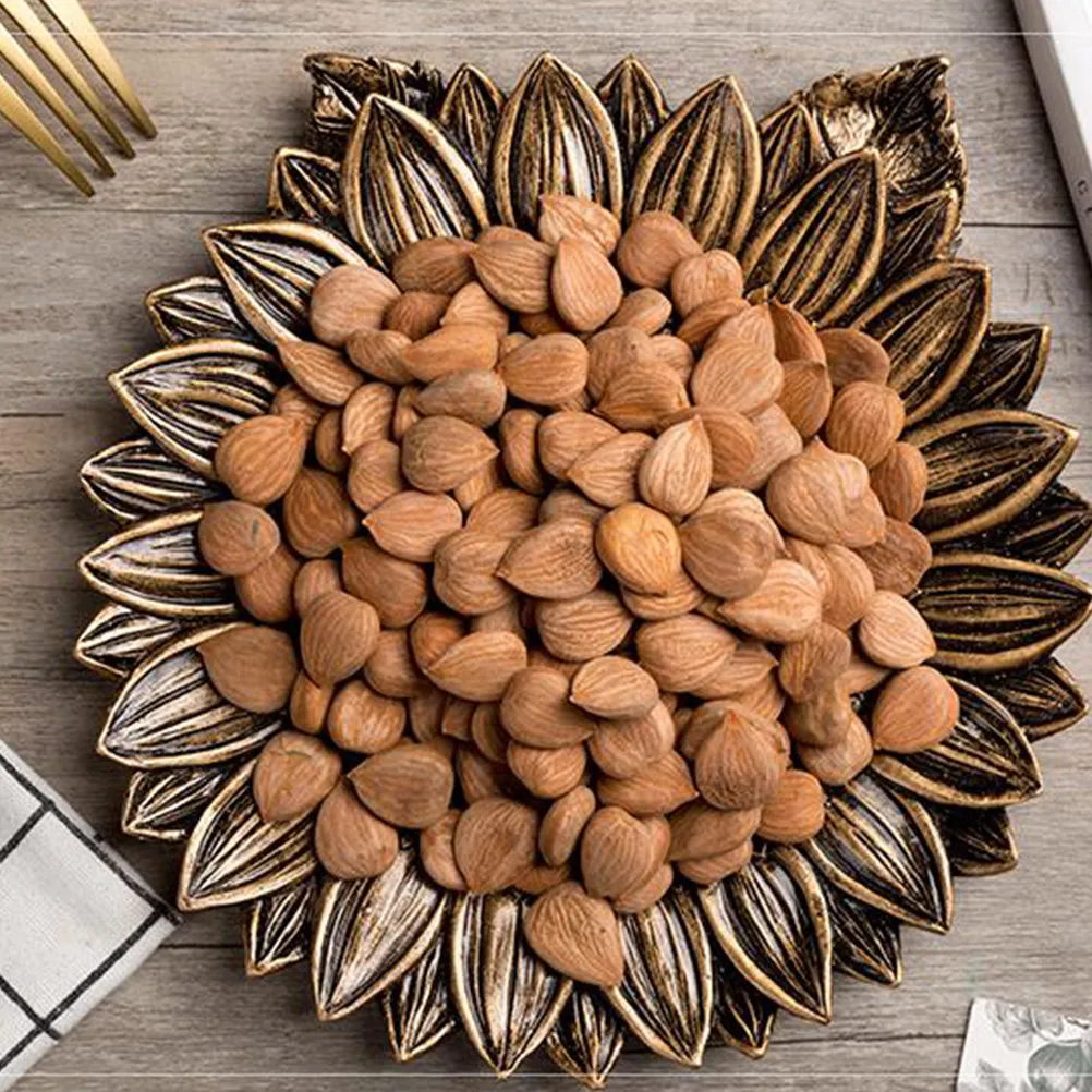 

Resin Dried Fruit Plate Bronze Sunflower Pattern Sturdy Snack Tray Multipurpose Serving Dessert Tray Storage Jewelry Dish