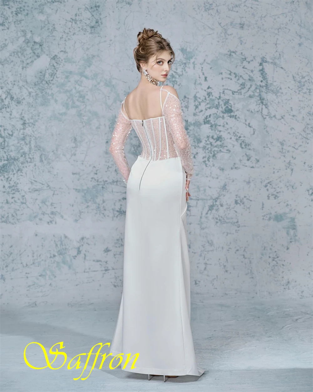 فستان سهرة أنيق بحورية البحر من الساتان مخصص كلاسيكي بأكمام طويلة للحفلات الراقصة، فساتين مناسبة خاصة مطرزة بالترتر