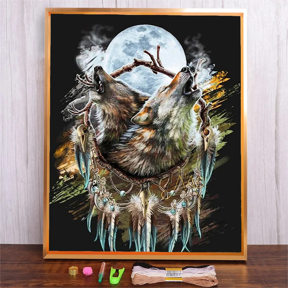 

DIY Full Pattern Embroidery Kit For Beginner Animal Wolf Cotton Thread Cross Stitch Set Needlework Handmade Art Craft Painting