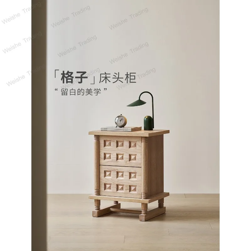

Retro style log drawer type bedside small cabinet bedroom ash solid wood locker