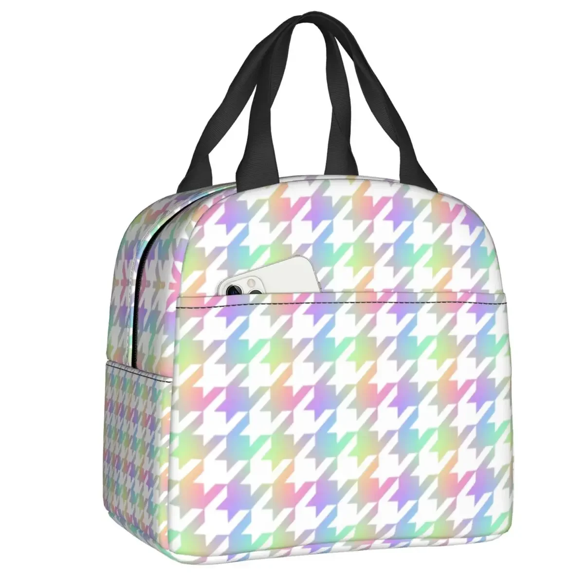 

Rainbow Houndstooth Pattern Thermal Insulated Lunch Bags Dogstooth Resuable Lunch Container for Outdoor Picnic Storage Food Box