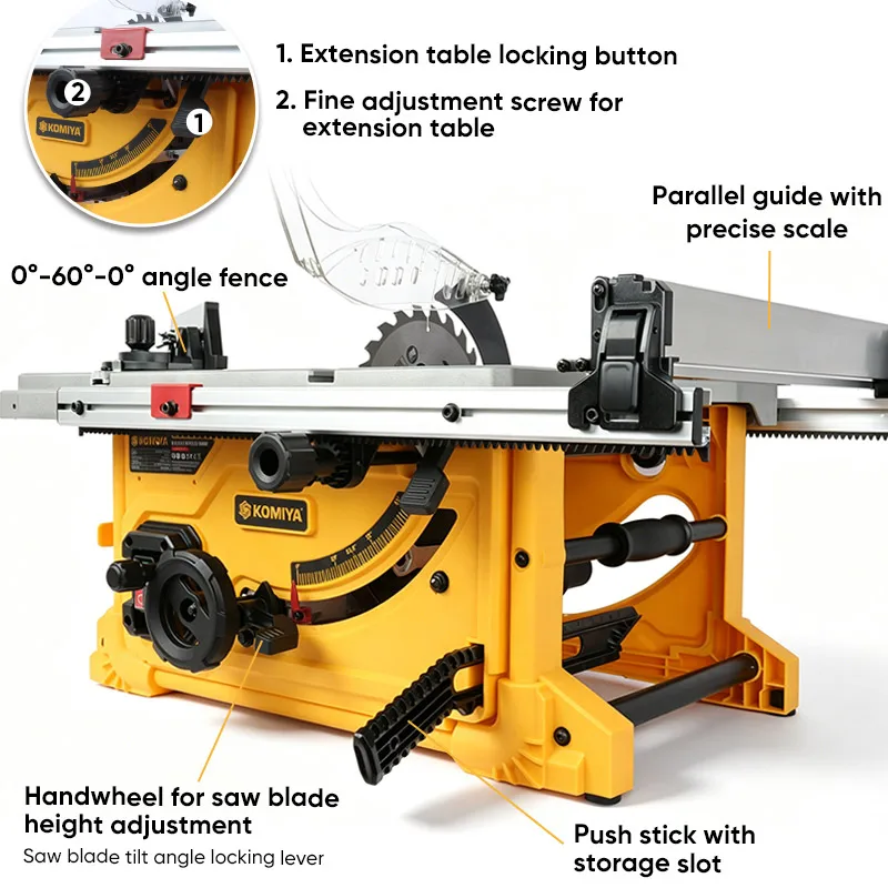 Portable Table Saw 8 inch, 4500RPM Compact Tablesaw with 24T Blade, 90°Cross Cut & 0-45°Cutting, Multifunctional Benchtop Saw f
