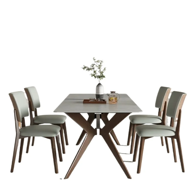 

Nordic solid wood rock slab dining table and chairs, ash wood home matte walnut modern simple home dining table