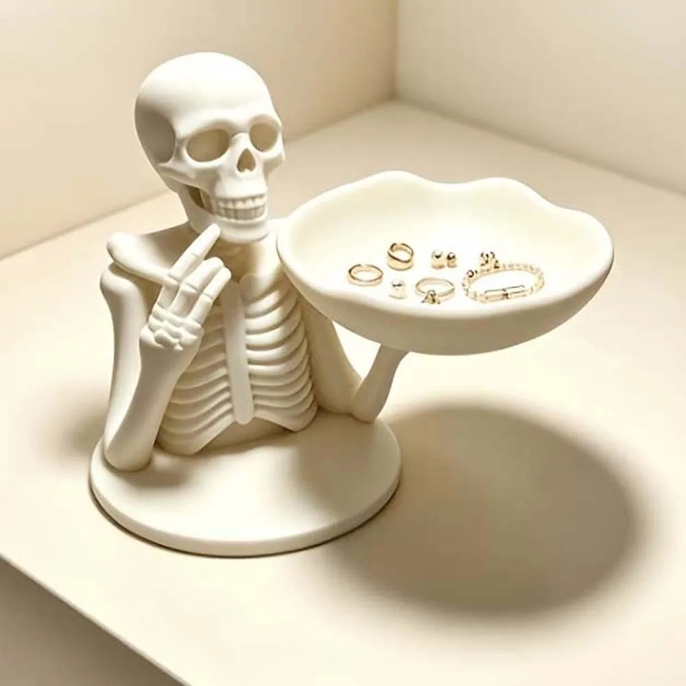 3D Printed Skeleton Candy Bowl Matte White Desktop Organiser Halloween Key Holder Lightweight Durable Smooth Finish