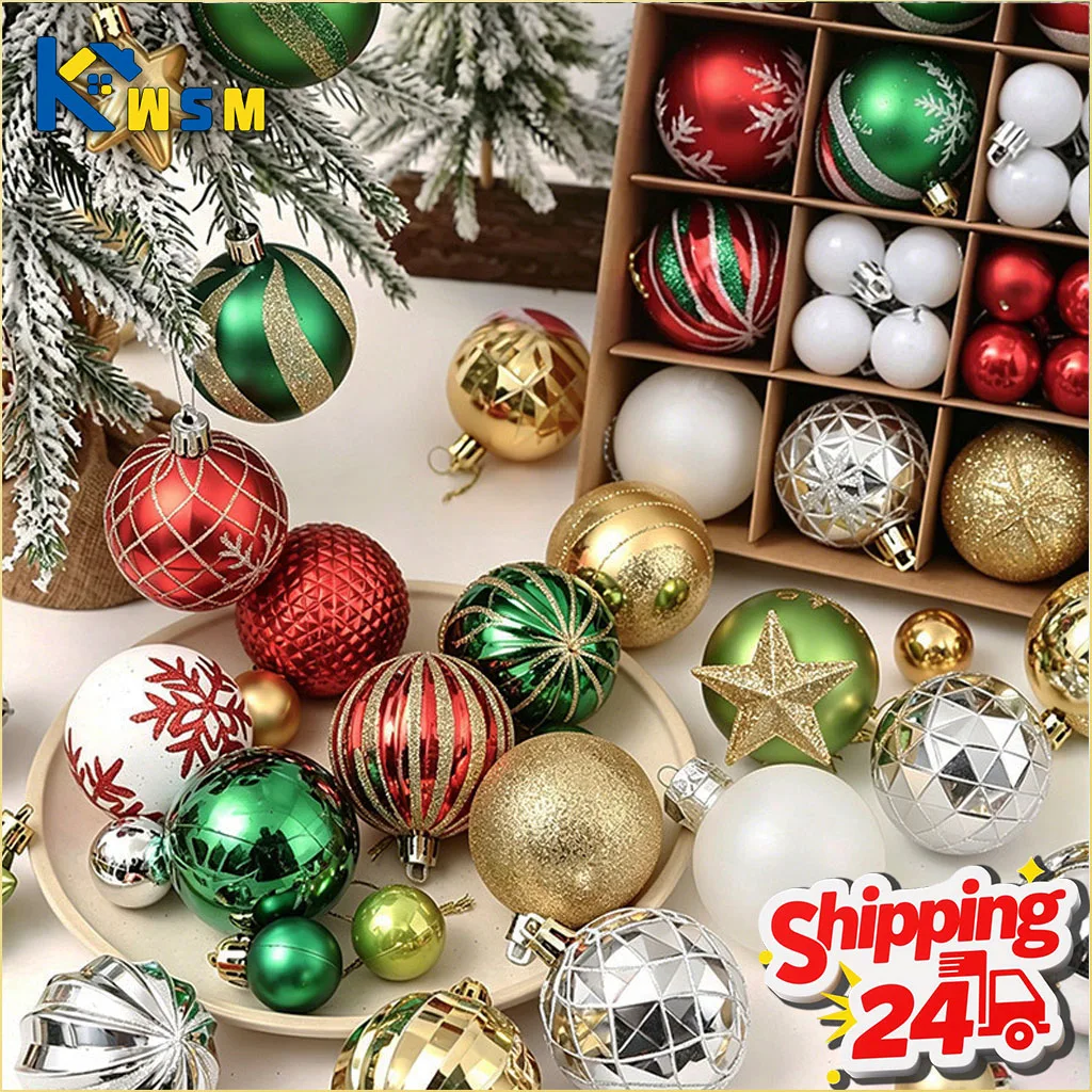 Painted Christmas Ball Ornament Set Gift Box Hanging Decoration for Holiday Tree Home Party Indoor Outdoor Celebration Supplies
