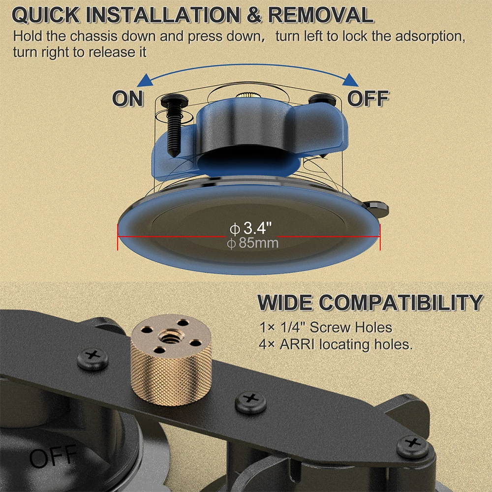 Minifocus デュアル吸盤マウント、ツイストロック 2 吸盤ベース、カメラネジアダプター付き、二層吸引、車のフロントガラス