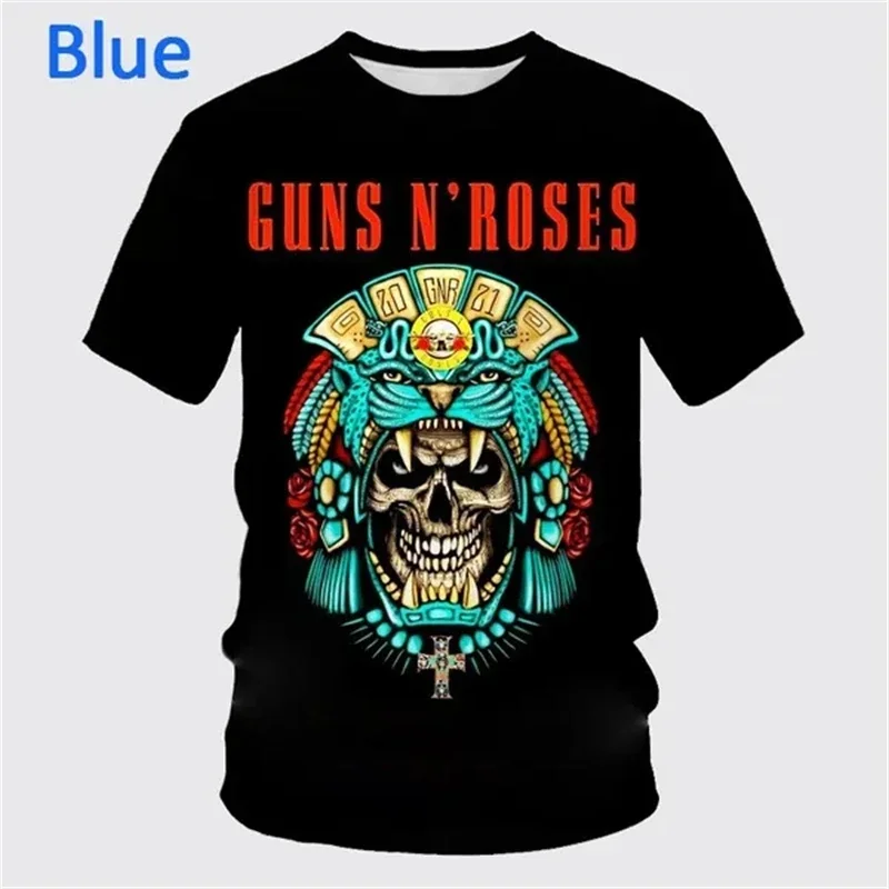 New Summer Guns Rose Rock Band 3D Printing T-shirt Men's Short Sleeve Fun Hip-hop Unisex Casual Fashion Sports T Shirt Punk Tops