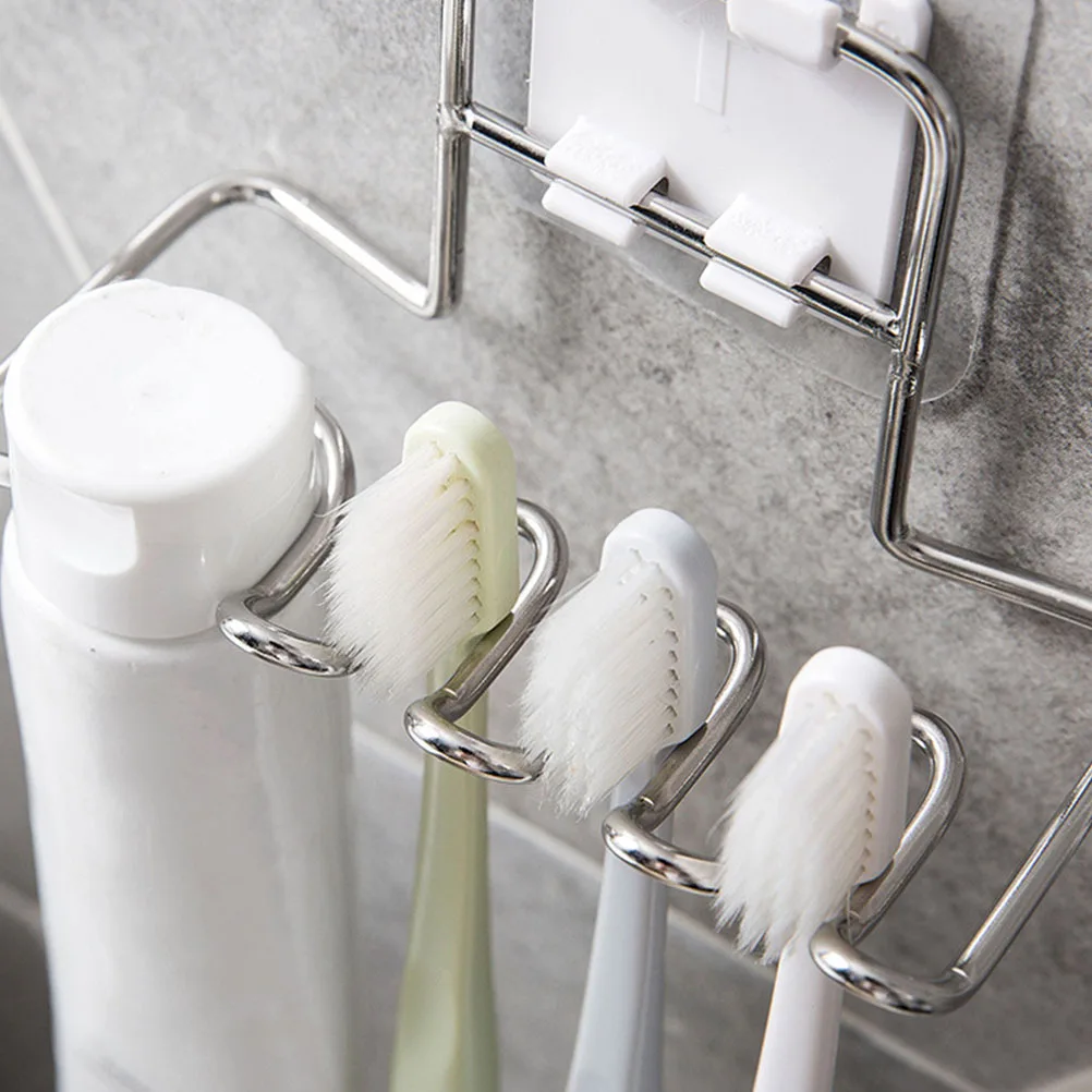 

Wall Mounted Stainless Steel Toothpaste Holder Suction Base Bathroom Organizer for Toothbrush Razor and Cups No Drilling Space