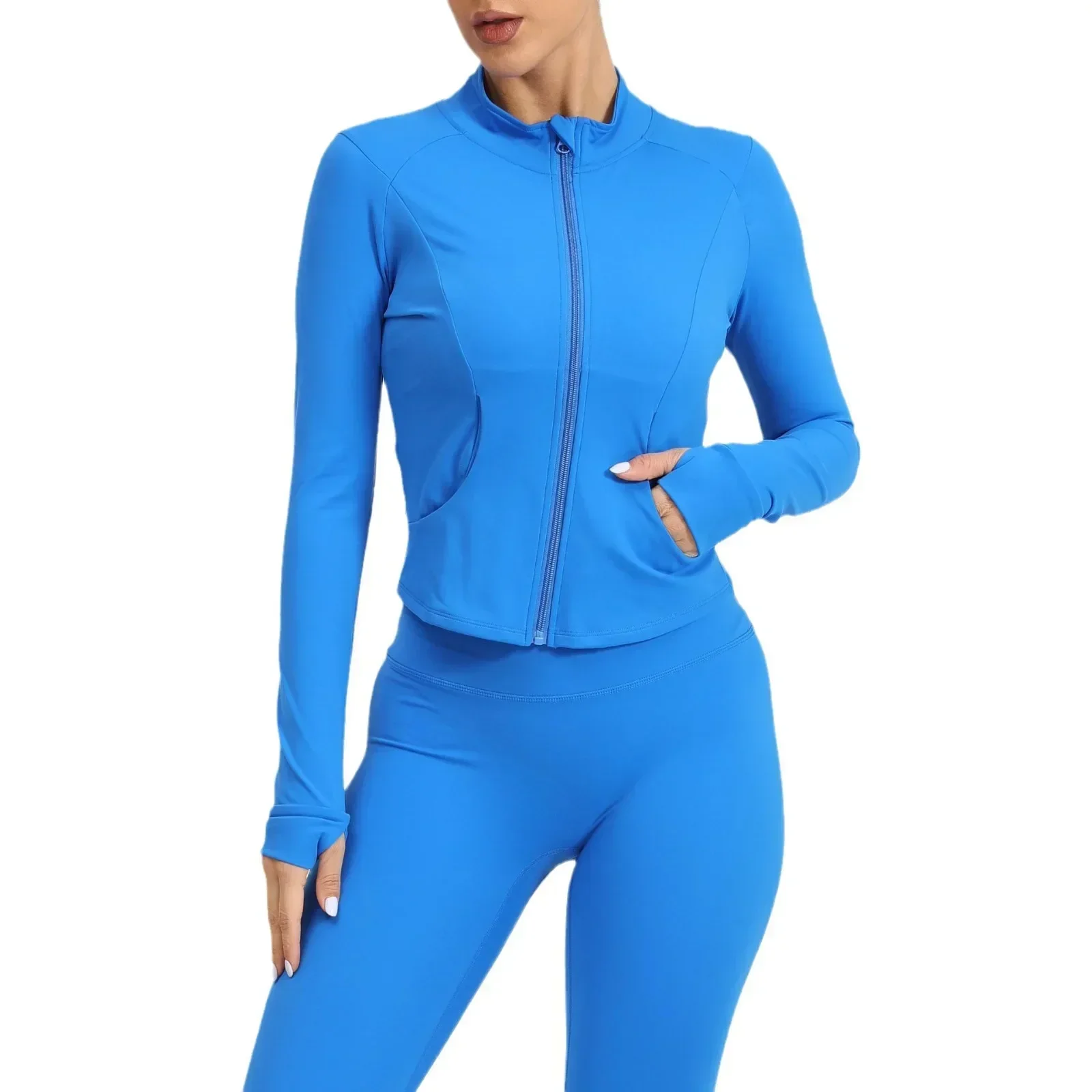 Chaquetas de Yoga sin costuras para mujer, deportes, Fitness, correr al aire libre, cuello levantado, cremallera, secado rápido, abrigo ajustado de manga larga para gimnasio