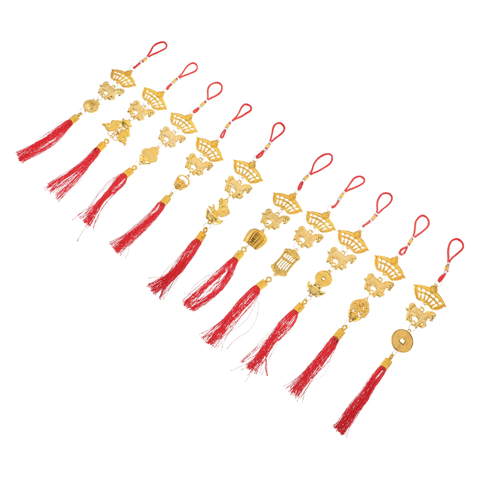 10 قطع من زينة السنة الصينية الجديدة لسنة الحصان، زخارف معلقة بشراشيب حمراء، قلادات عقدة الحظ، ديكور مهرجان الربيع