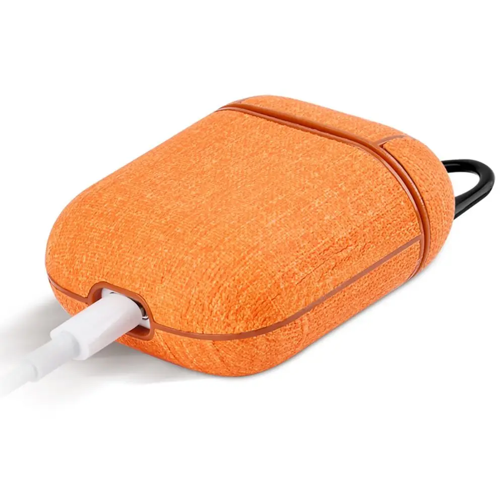 Linen Texture Earphone Case Dustproof Anti-drop Charging Box Sleeve with Carabiner Soild Color for AirPods 1/2