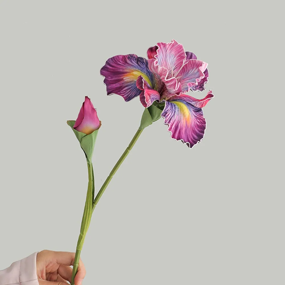 2 Piezas de Flores Artificiales de Iris Alice en EVA, Tacto Real, 45 cm, Simulación de Orquídea Cattleya, Hermosas Flores Artificiales de Seda Hechas a Mano