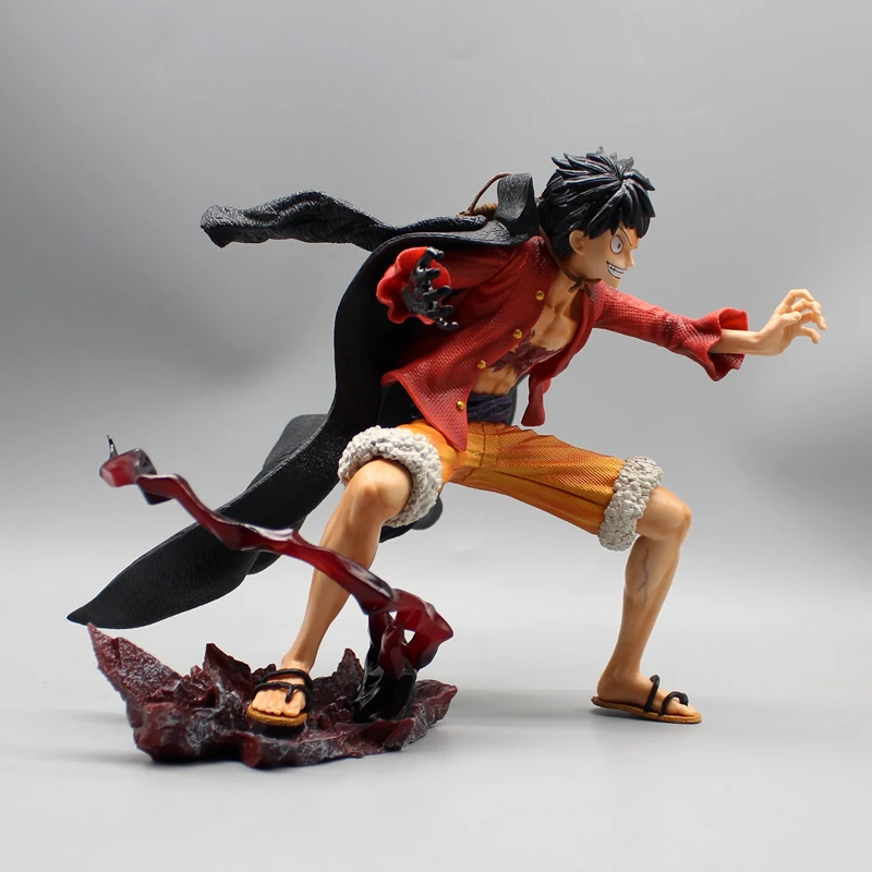 One Piece GK Luffy 18cm Anime Handmade Mighty Ghost Island Flowing Sakura Squatting YR Desktop Model Ornament Gift