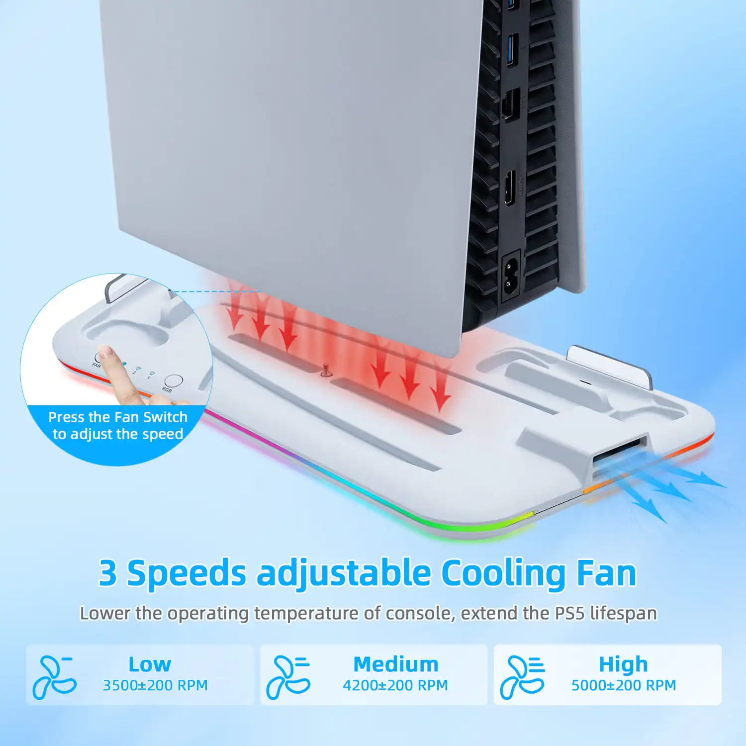 حامل شحن رقمي وقرص لأجهزة PS5 ، محطة تبريد مع وحدة تخزين CD للألعاب ، RGB LED ، محطة شحن سريعة للبلاي ستيشن 5