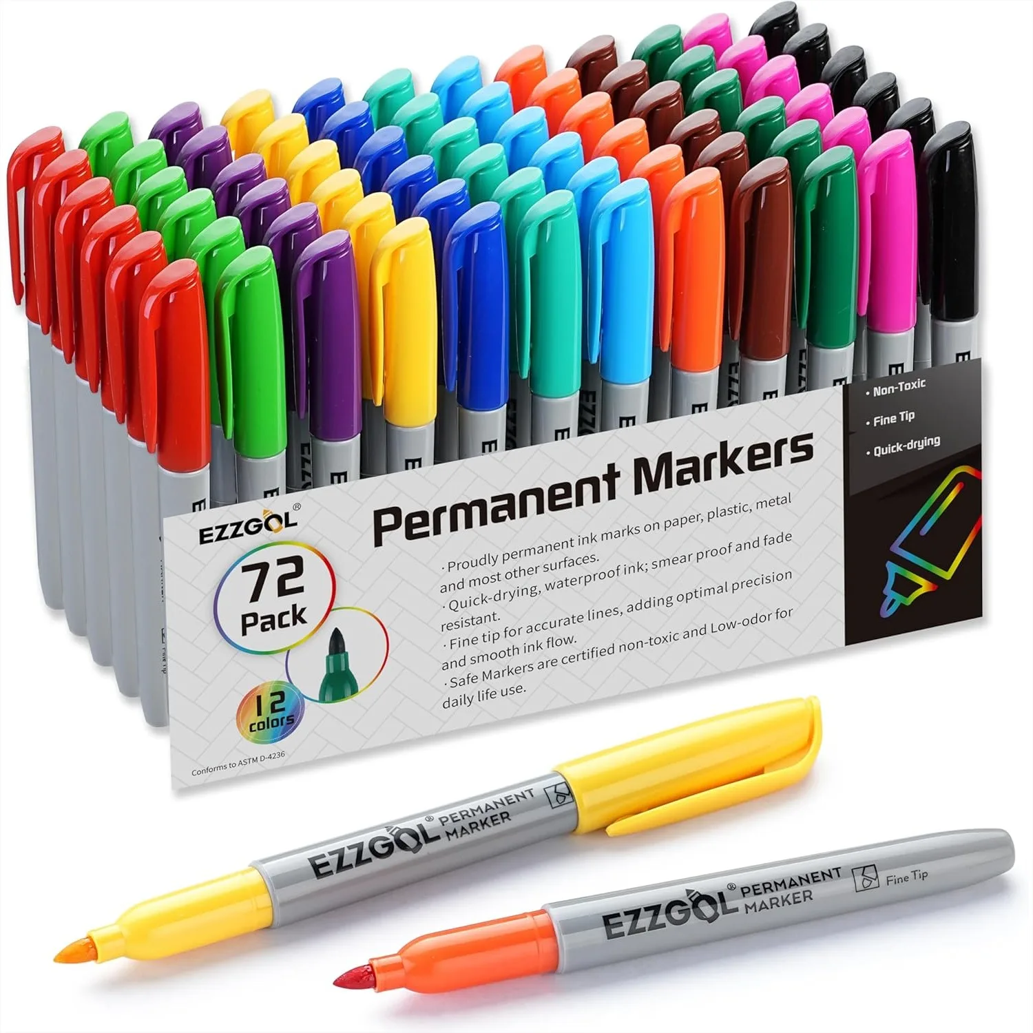 

Permanent Markers Bulk 72 Pack, Fine Point Markers for Adult Coloring, Office School Supplies