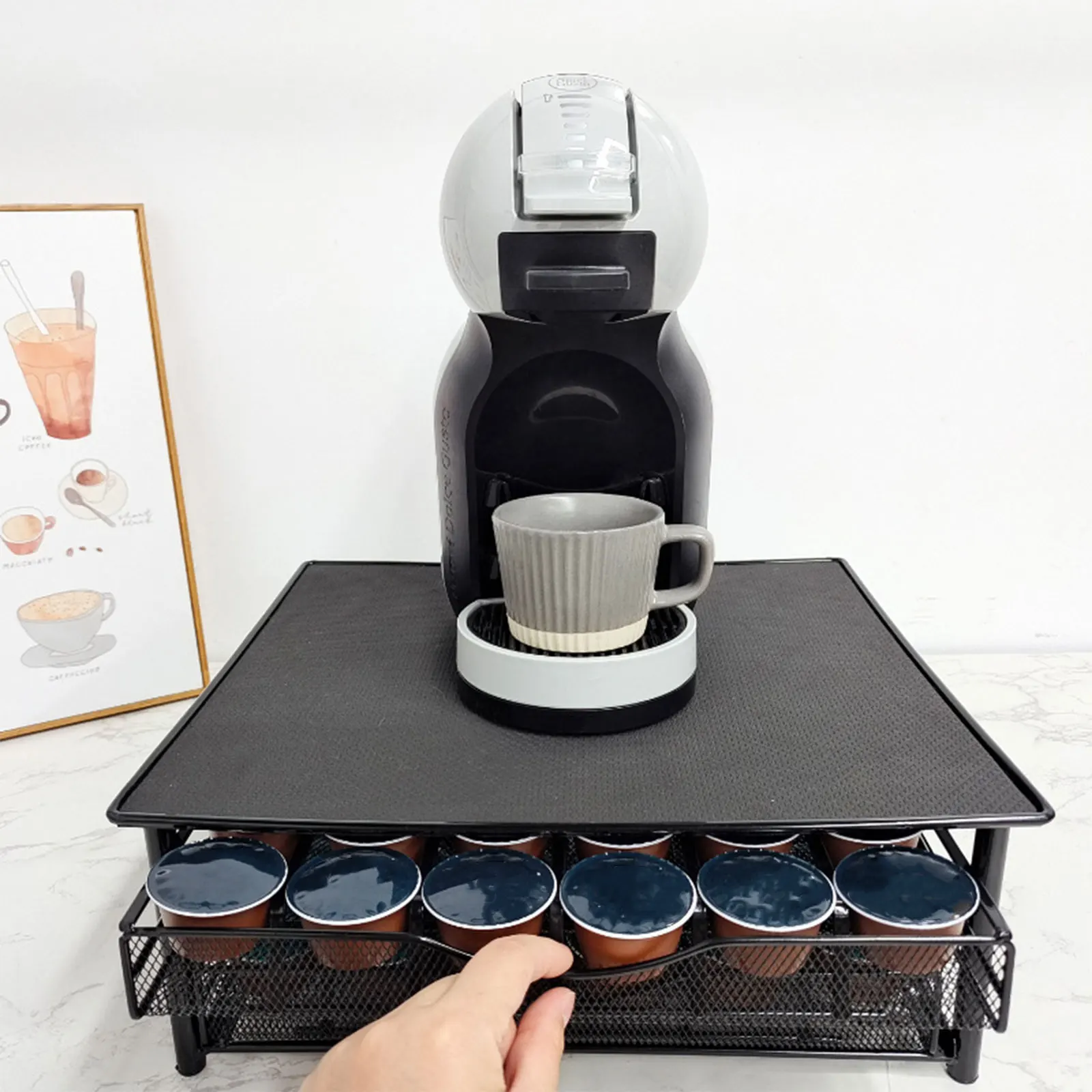 Capsule Coffee Pod Organizer, Dual Drawer Metal Storage for Dolce Gusto, Rust-Proof Capsule Storage Rack Countertop Organizer