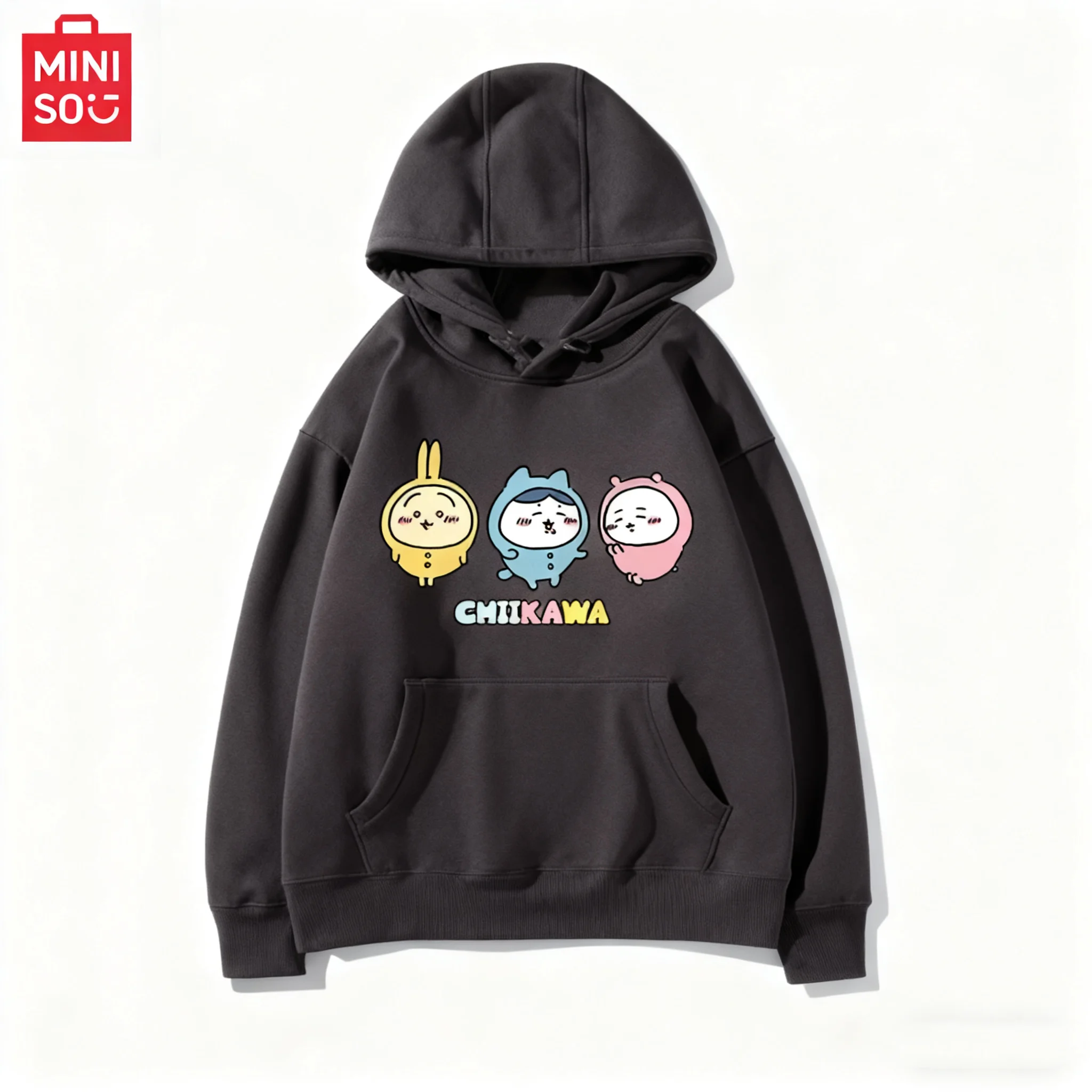 Miniso Kawaii Chiikawa Momonga с принтом для мужчин и женщин, толстовка с капюшоном, осенне-зимний уличный повседневный удобный пуловер, одежда