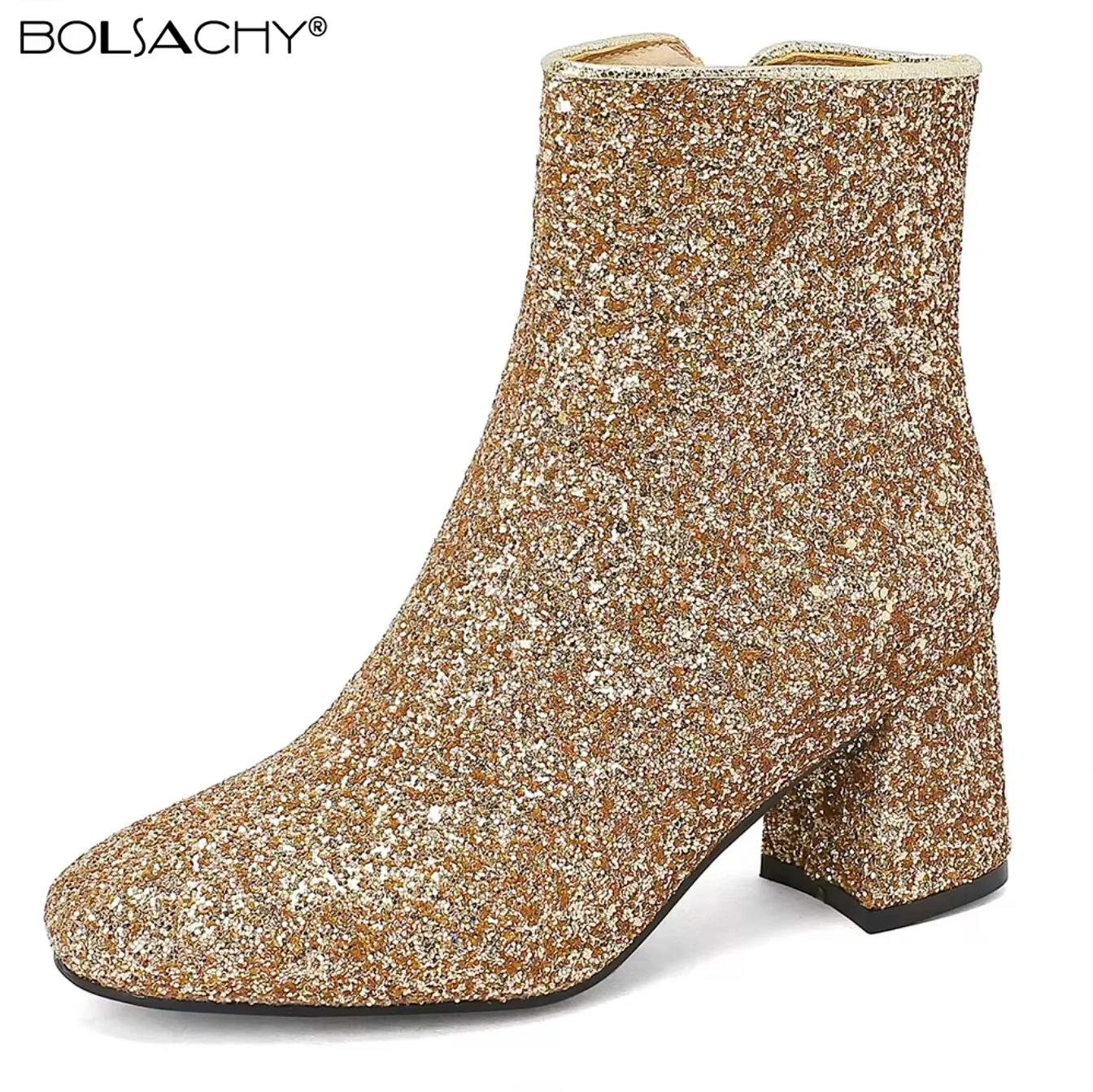 Fashion Women Ankle Boots New Spring Shiny Glitter Booties Clear Glitter Bling Shiny Trend High Heels Luxury Designer Shoes Hot