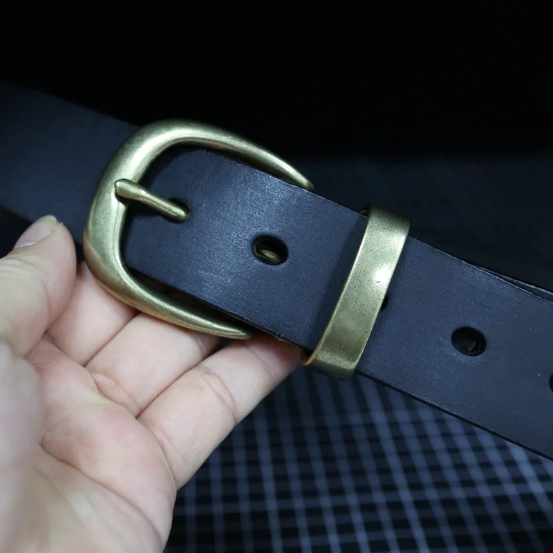 Retro Simple First-Layer Leather Men's Belt with Pure Copper Buckle